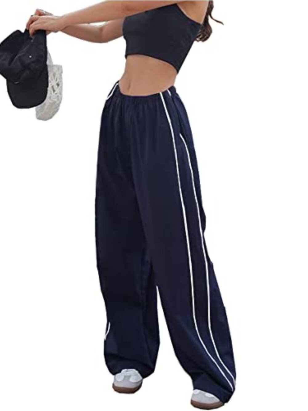 Women Baggy Parachute Track Pants 100% Polyester Elastic Wide Leg Jogger